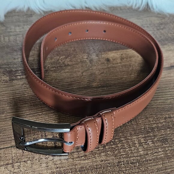Mio Marino Genuine Leather Dual Loop Single Prong Belt, 32”, Brown - Picture 2 of 5